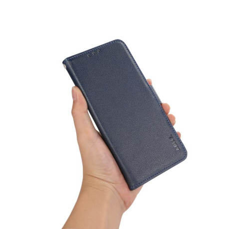 Кожаный чехол-книжка KHAZNEH Genuine Leather RFID для OnePlus 13R/Ace 5/Ace 5 Pro - синий