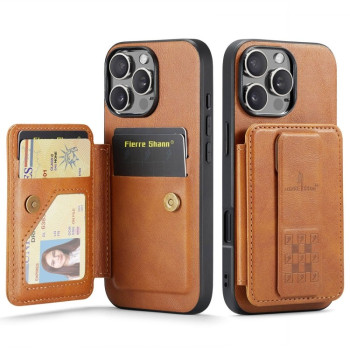 Чехол Fierre Shann Oil Wax Cow Leather Card Holder на iPhone 16 Pro - коричневый