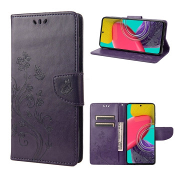 Чохол-книжка Butterfly Flower Pattern для Samsung Galaxy M53 5G - фіолетовий
