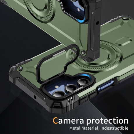 Противоударный чехол MagSafe Lens Holder PC Hybrid TPU для Samsung Galaxy A16 5G - зеленый