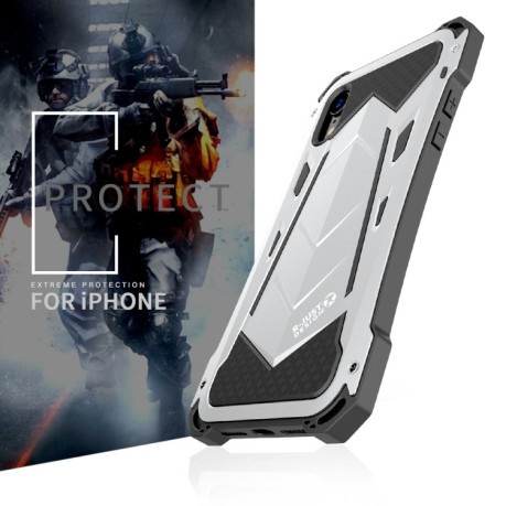 Противоударный металлический чехол R-JUST Dustproof Armor на iPhone XR - серебристый