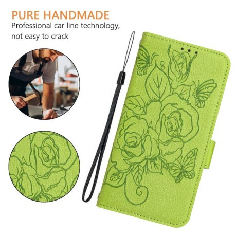 Чехол-книжка Embossed Rose RFID Anti-theft Leather для OnePlus 13R/Ace 5/Ace 5 Pro  - зеленый