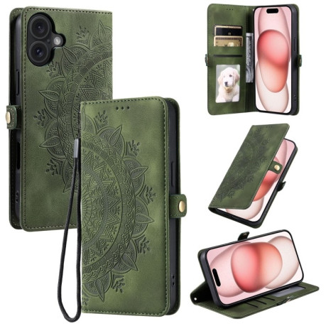 Чехол-книжка Totem Embossed Magnetic Leather для iPhone 16 Plus - зеленый