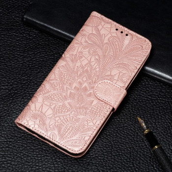 Чехол-книжка Lace Flower Embossing для Samsung Galaxy A22 4G - розовое золото