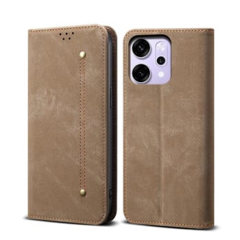 Чохол-книжка з джинсовою тканиною casual на OPPO Reno14 5G Global — хаки