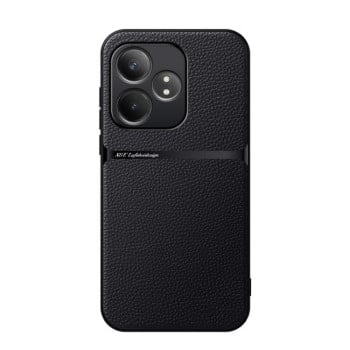 Противоударный чехол Litchi Leather Magnetic Full Coverage Shockproof на Realme GT Neo6 / GT Neo6 SE / GT 6 / GT 6T - черный