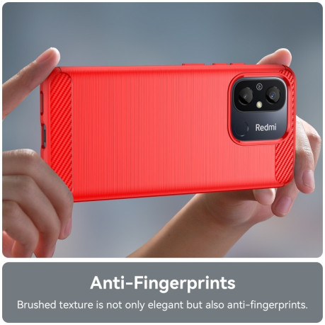 Противоударный чехол Brushed Texture Carbon Fiber на Xiaomi Redmi Poco C55/Redmi 12C/11A- красный
