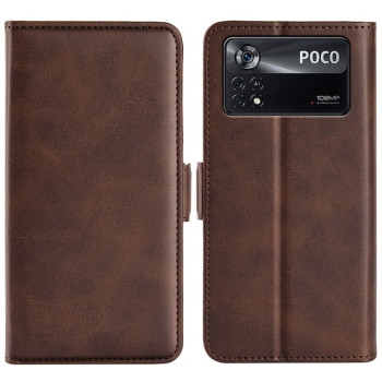 Чехол-книжка с двусторонней магнитной застёжкой на Xiaomi Poco X4 Pro 5G - коричневый