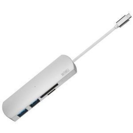 Мультиуниверсальный адаптер WIWU lTCH02 4 в 1 Type C к разъемам USB 3 -2шт +1 SD+1 Micro SD для Macbook / Google Chromebook Pixel  - Silver