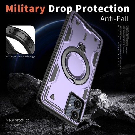 Противоударный чехол MagSafe Holder Armor PC Hybrid для Samsung Galaxy A06 4G - фиолетовый