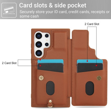 Чохол Crossbody Flower Pattern Leather  для Samsung Galaxy S25 Ultra 5G - коричневий