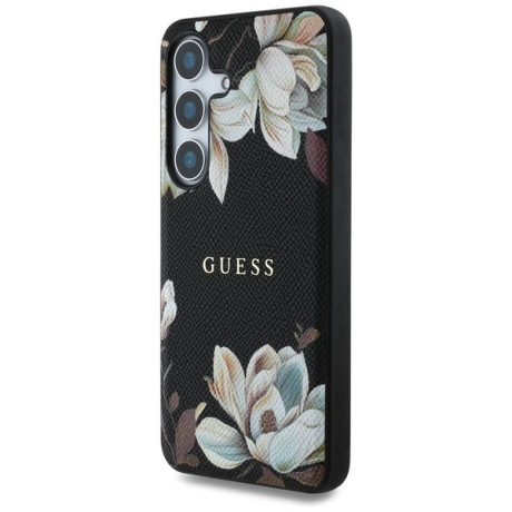Оригінальний чохол Guess Grained Printed Flower Pattern MagSafe для Samsung Galaxy S25 - black