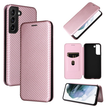 Чехол-книжка Carbon Fiber Texture на Samsung Galaxy S22 - розовый