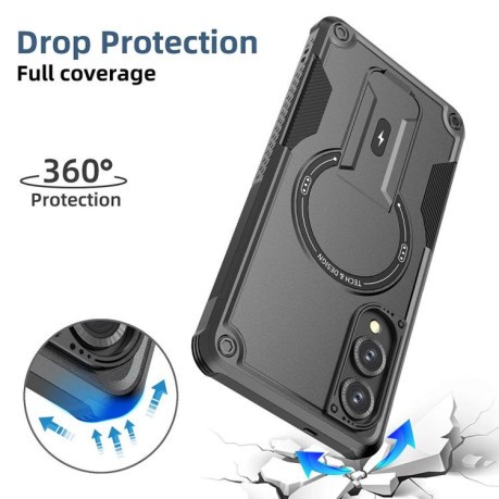 Противоударный чехол MagSafe Holder Armor PC Hybrid для Samsung Galaxy S25 Edge 5G - черный