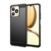 Противоударный чехол Brushed Texture Carbon Fiber на Realme Note 50 - черный
