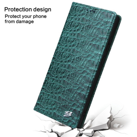 Шкіряний чохол-книжка Fierre Shann Crocodile Texture Magnetic Genuine Leather для Samsung Galaxy S24 Ultra 5G - зелений