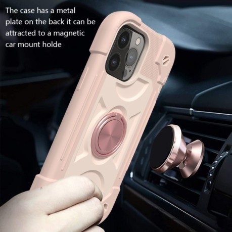 Противоударный чехол Silicone with Dual-Ring Holder для iPhone 13 Pro Max - розовое золото