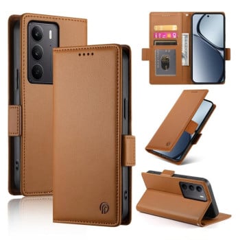 Чохол-книжка Side Buckle Magnetic Frosted Leather на Realme C75 / Realme 14x - коричневий