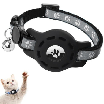 Противоударный брелок с ремешком для  AirTag Tracker Silicone Case Pet Collar Locator - чорный