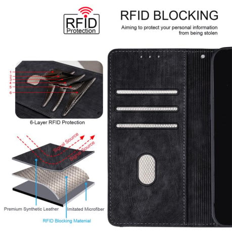 Чохол-книжка Color Stitching Skin Feel із захистом від сканування RFID і магнітним хлястиком для OPPO Reno14 F 5G — чорний