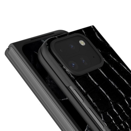 Противоударный чехол ABEEL Crocodile Texture Genuine Leather для Google Pixel 9 Pro Fold - черный