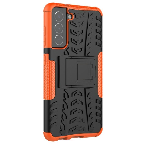 Противоударный чехол Tire Texture на Samsung Galaxy S21 FE - оранжевый