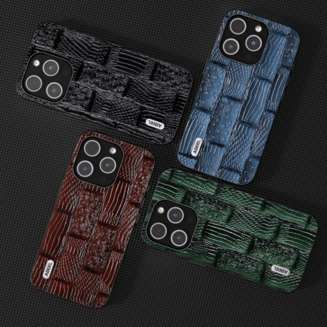 Чехол ABEEL Genuine Leather Mahjong Pattern для iPhone 15 Pro Max black - зеленый