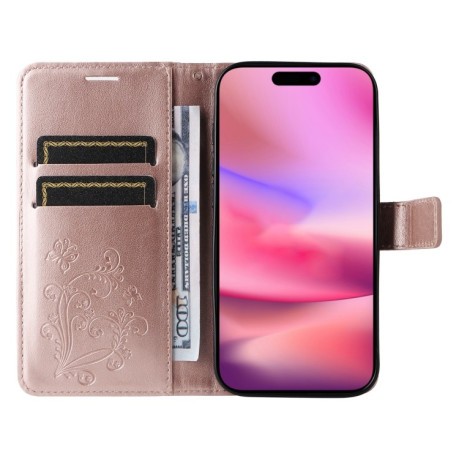 Чехол-книжка Embossed Butterfly для iPhone 16 - розовое золото