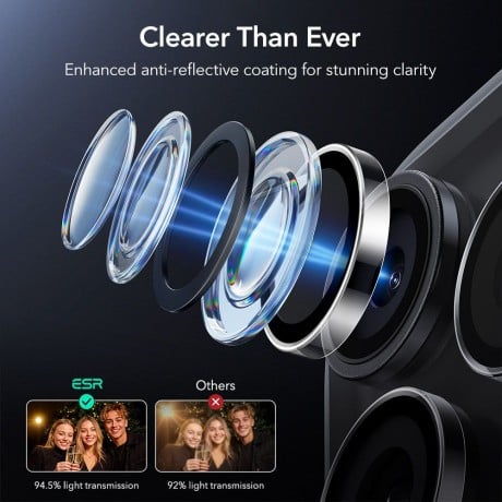 Защитное стекло на камеру ESR Armorite Camera на iPhone 14 Pro / Pro Max / 15 Pro / Pro Max / 16 Pro / Pro Max / 17 Pro / Pro Max - Clear