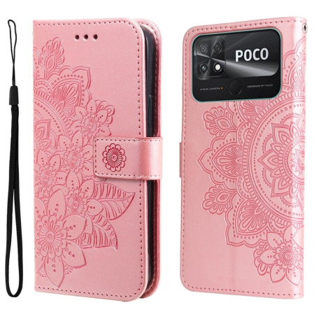 Чохол-книжка 7-petal Flowers Embossing для Xiaomi Poco C40/Redmi 10c - рожеве золото