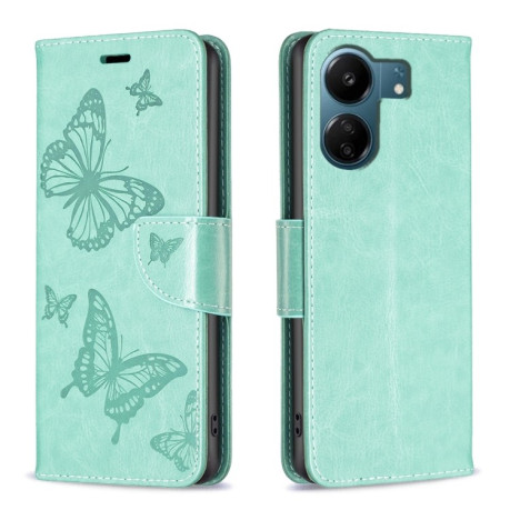 Чехол-книжка Butterflies Pattern на Xiaomi Redmi 13C/Poco C65/Poco C65 - зеленый