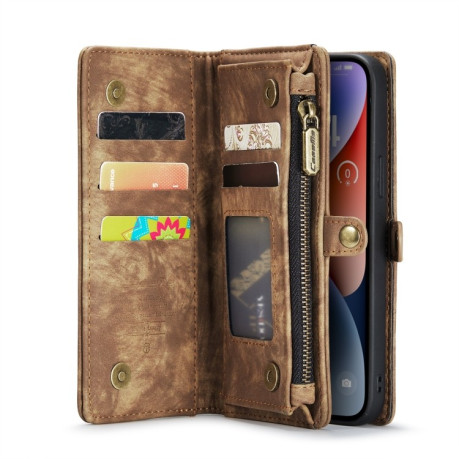 Чохол-гаманець CaseMe 008 Series Zipper Style на iPhone 15 Plus - коричневий