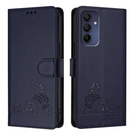 Чехол-книжка Cat Embossing Pattern на Samsung Galaxy A16 5G - синий