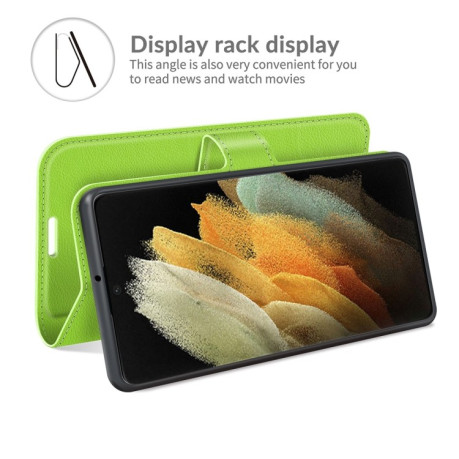 Чехол-книжка Litchi Texture на Samsung Galaxy S22 Ultra 5G - зеленый