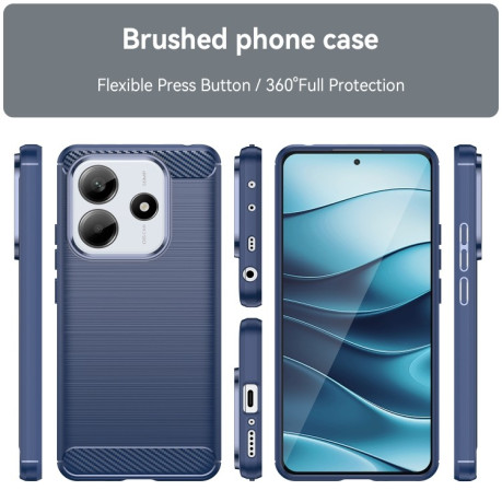 Противоударный чехол Brushed Texture Carbon Fiber на Xiaomi Redmi Note 14 5G/Poco M7 Pro 5G - синий