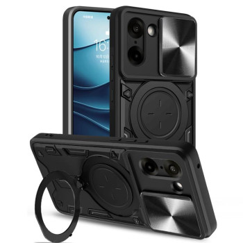 Чохол із шторкою камери CD фактурою та підставкою на OnePlus Ace 5 Racing / Nord CE5 - чорний