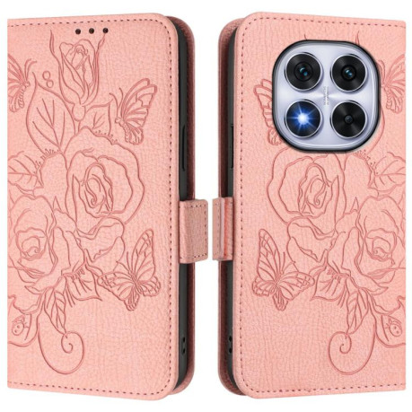 Чохол-книжка Embossed Rose RFID Anti-theft Leather для Xiaomi Redmi Note 14 Pro 5G/Poco X7 - рожевий