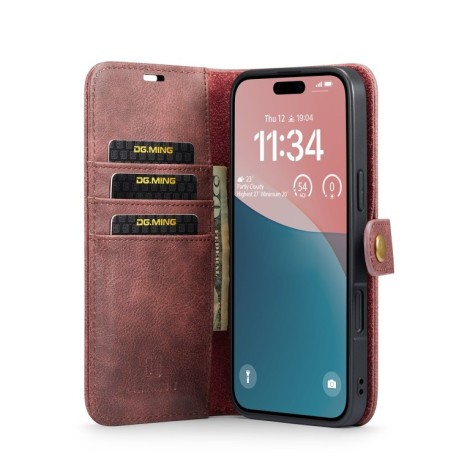 Чохол-книжка DG.MING Crazy Horse Texture для iPhone 16 - червоний