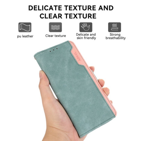 Чохол-книжка ABEEL Color Block Magnetic RFID Leather для Samsung Galaxy A06 4G - Cyan-Pink