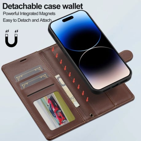 Чохол-книжка LCIMEEKE L2 Series Detachable Magsafe для iPhone 16 Plus - коричневий