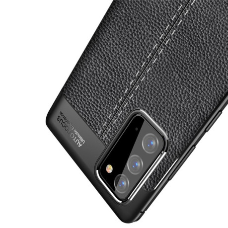 Противоударный чехол Litchi Texture на Samsung Galaxy Note 20 - черный
