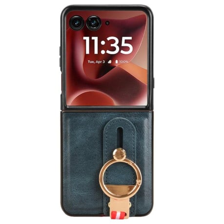 Противоударный чехол Wristband Leather Back для Motorola Razr 60 Ultra - синий