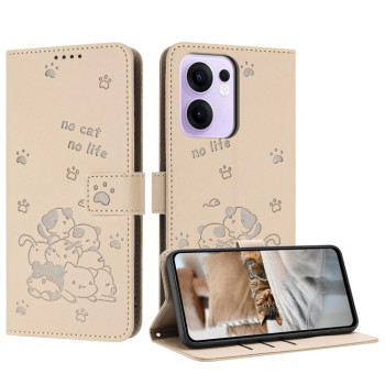 Чохол-книжка Embossed Kitten Phone Leather для OPPO Reno13 F/Reno13 FS- бежевий