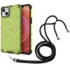 Противоударный чехол Honeycomb with Neck Lanyard для iPhone 14 Plus - зеленый