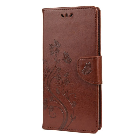 Чехол-книжка Butterfly Flower Pattern для Samsung Galaxy A04s/A13 5G - коричневый