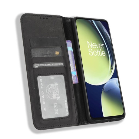 Чехол-книжка Magnetic Buckle Retro Crazy Horse Texture на OnePlus Nord N30/CE 3 Lite - черный