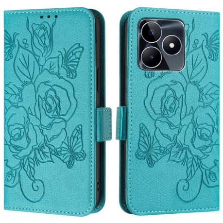 Чохол-книжка Embossed Rose RFID Anti-theft Leather для Realme Note 50 4G / C51 4G / C53 4G - блакитний