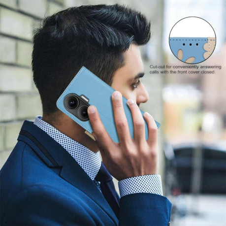 Чехол-книжка Splicing Color Hollow Flower Pattern RFID для Xiaomi Poco F7 5G - голубой