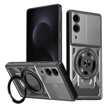 Противоударный чехол Armor Rotating Holder MagSafe на Samsung Galaxy S25 Edge 5G - серый