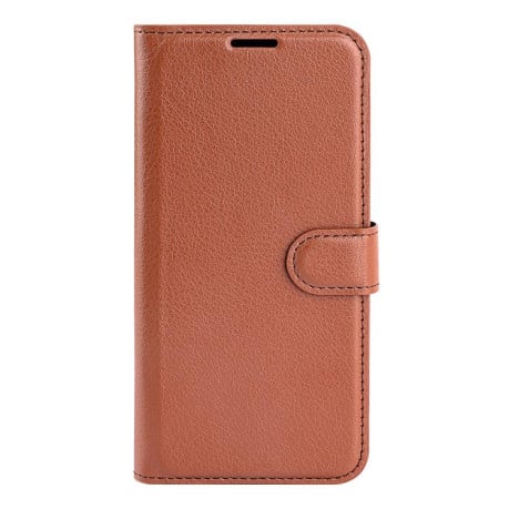 Чехол-книжка с фактурой Litchi и магнитным хлястиком на Xiaomi Redmi Note 15 4G / 5G /Poco M8164mm — коричневый